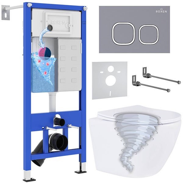 Комплект инсталляции Roxen 6 в 1 StounFix Dual Fresh 868438 клавиша серый Комплект инсталляции Roxen 6 в 1 StounFix Dual Fresh 868438 клавиша серый