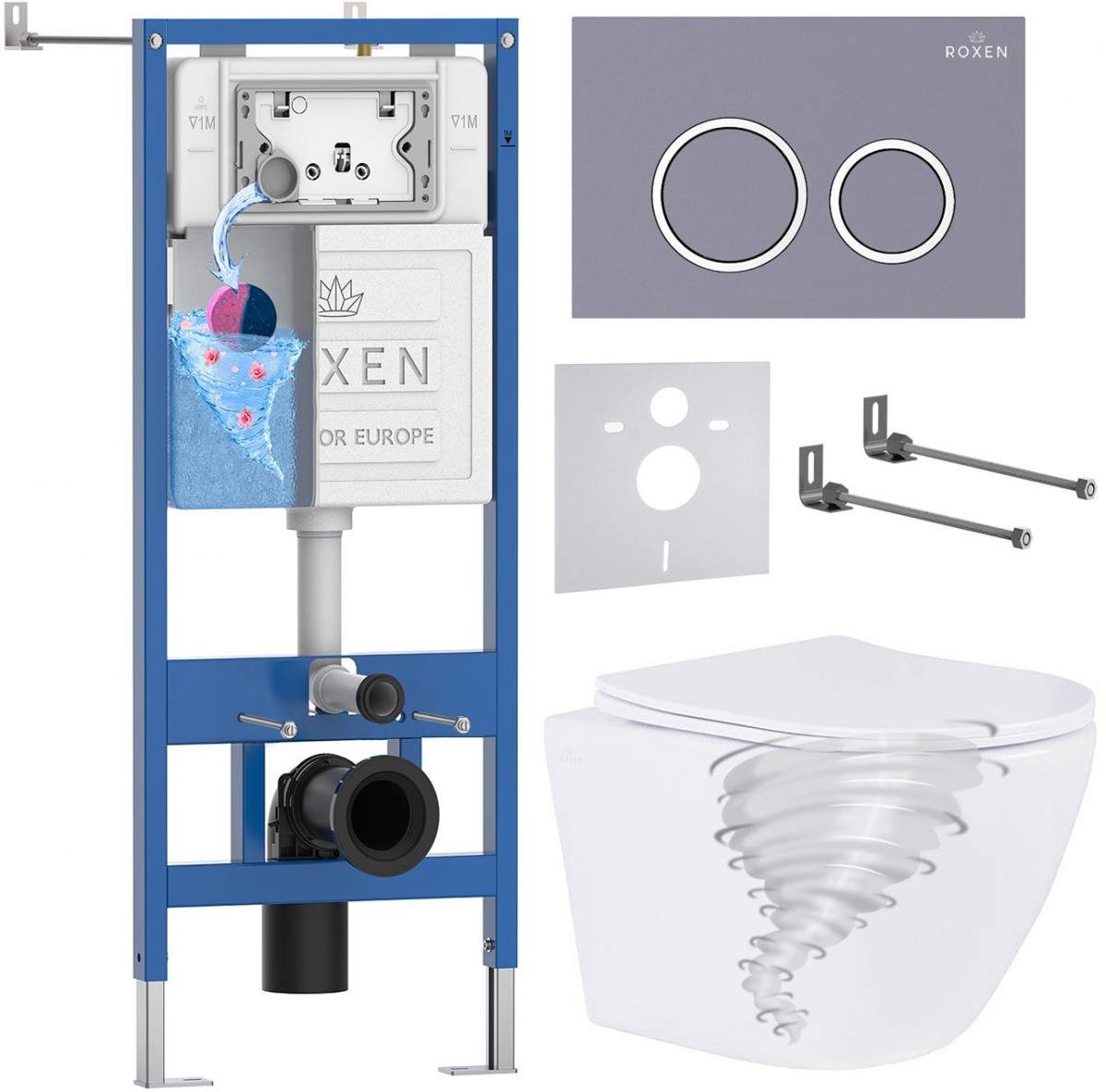 Комплект инсталляции Roxen 6 в 1 StounFix Dual Fresh 868430 клавиша серый Комплект инсталляции Roxen 6 в 1 StounFix Dual Fresh 868430 клавиша серый