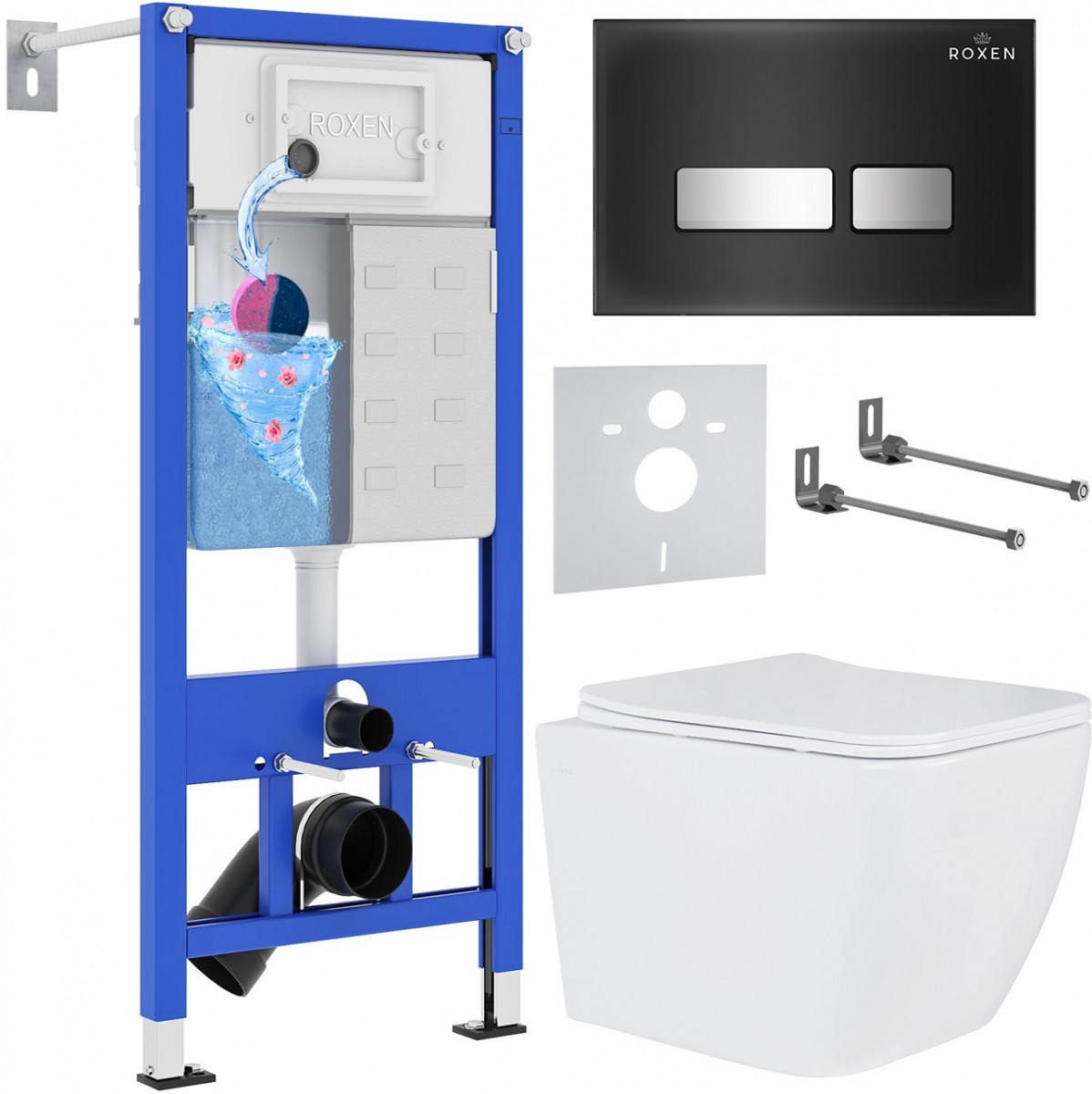 Комплект инсталляции Roxen StounFix Dual Fresh 646038 клавиша черная, с аромадозатором Комплект инсталляции Roxen StounFix Dual Fresh 646038 клавиша черная, с аромадозатором