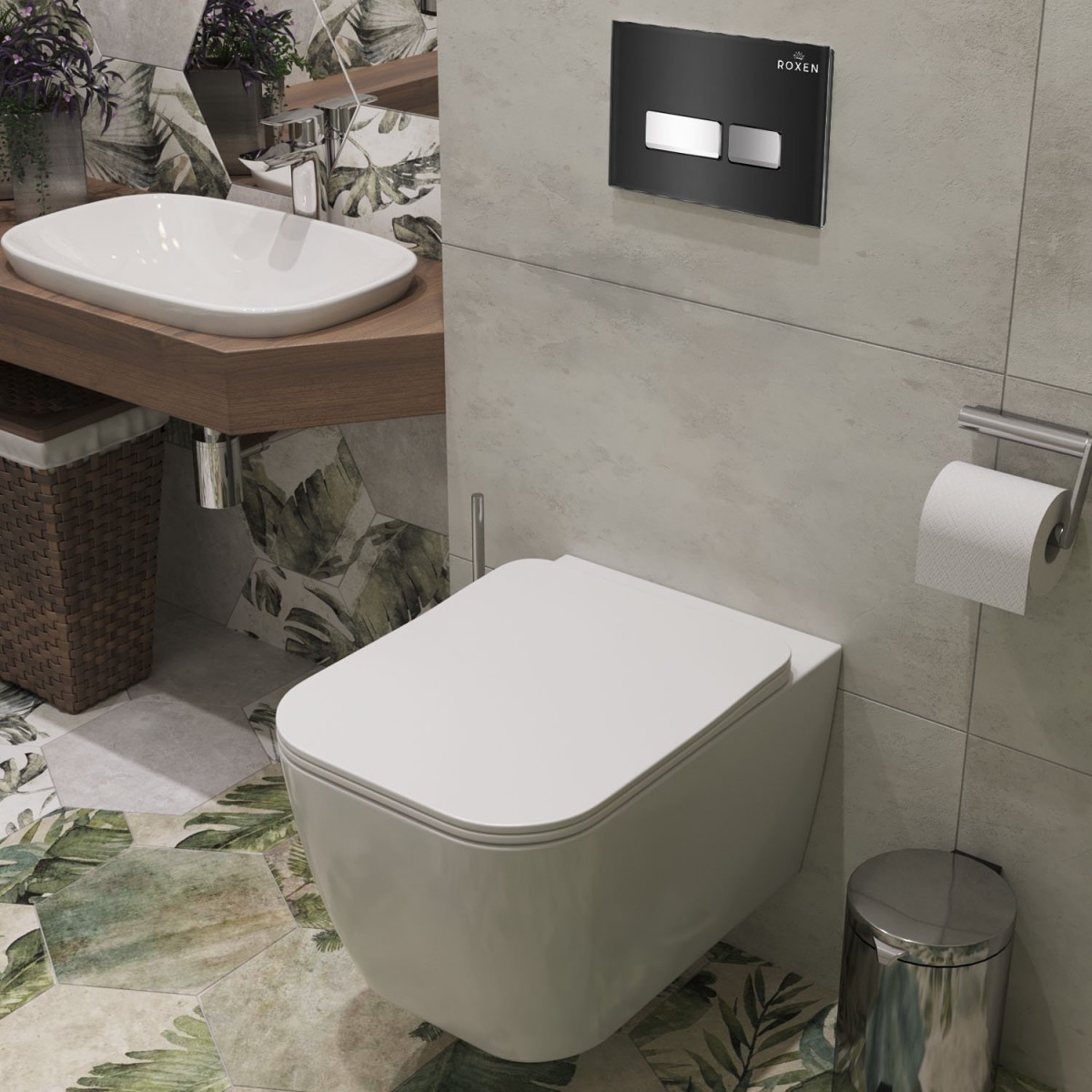 Комплект инсталляции Roxen StounFix Dual Fresh 646038 клавиша черная, с аромадозатором Комплект инсталляции Roxen StounFix Dual Fresh 646038 клавиша черная, с аромадозатором