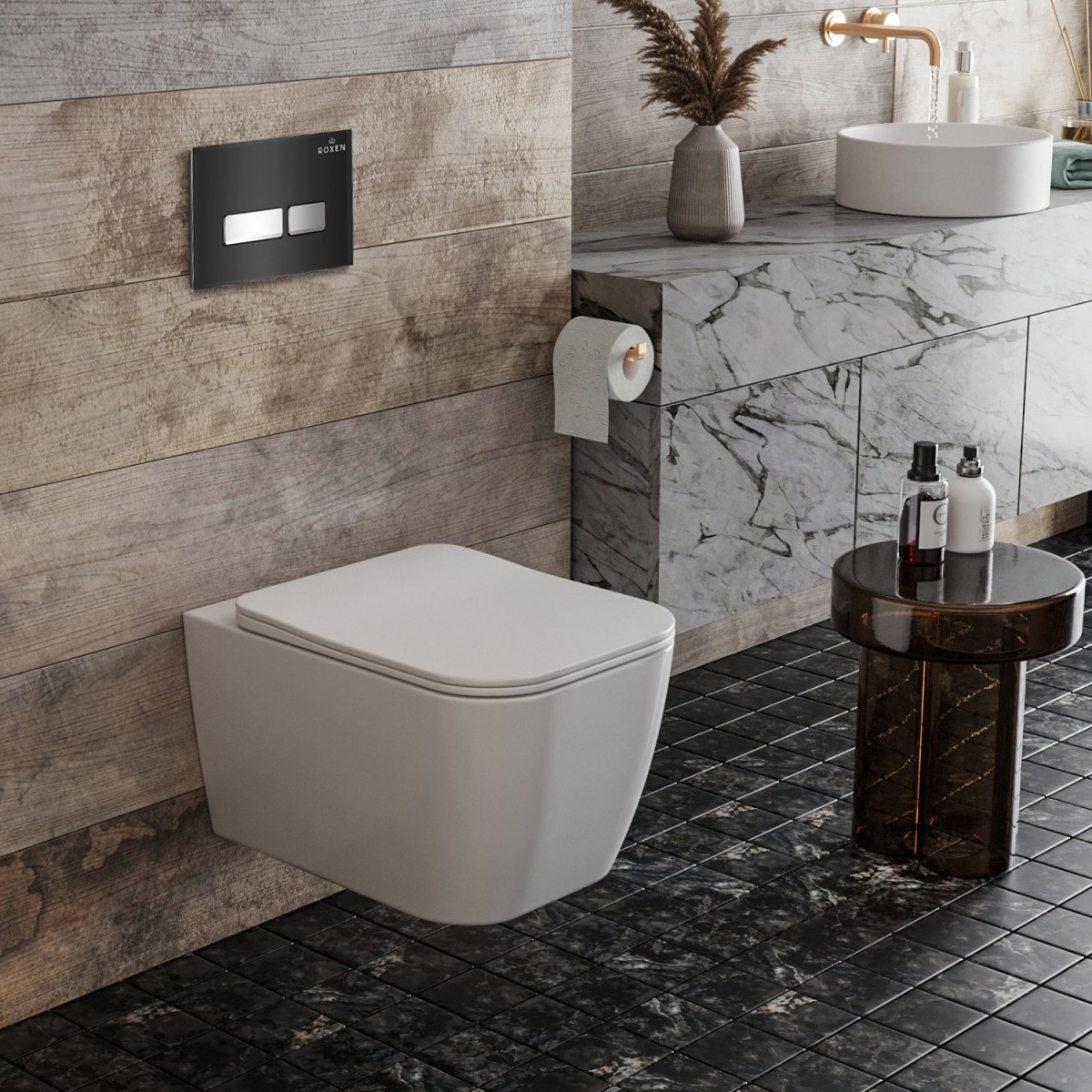 Комплект инсталляции Roxen StounFix Dual Fresh 646038 клавиша черная, с аромадозатором Комплект инсталляции Roxen StounFix Dual Fresh 646038 клавиша черная, с аромадозатором