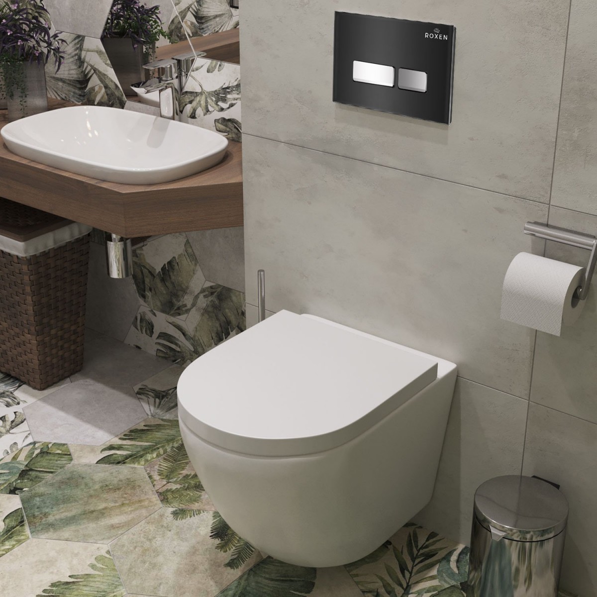 Комплект инсталляции Roxen StounFix Dual Fresh 643669 клавиша черная, с аромадозатором Комплект инсталляции Roxen StounFix Dual Fresh 643669 клавиша черная, с аромадозатором