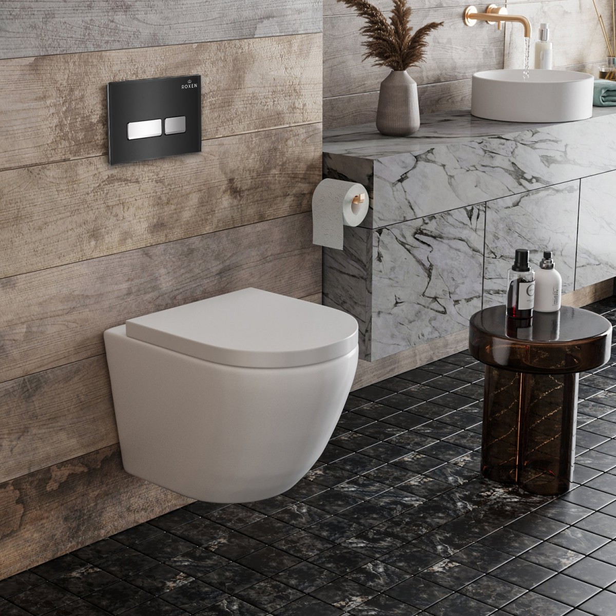 Комплект инсталляции Roxen StounFix Dual Fresh 643669 клавиша черная, с аромадозатором Комплект инсталляции Roxen StounFix Dual Fresh 643669 клавиша черная, с аромадозатором