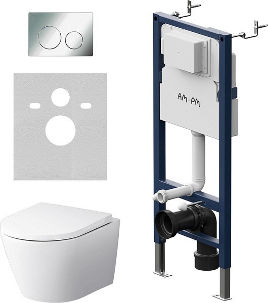 Инсталляция с унитазом подвесным AM.PM Prime Fit / IS90151.741701 (глянцевый хром, с кнопкой смыва) Инсталляция с унитазом подвесным AM.PM Prime Fit / IS90151.741701 (глянцевый хром, с кнопкой смыва)
