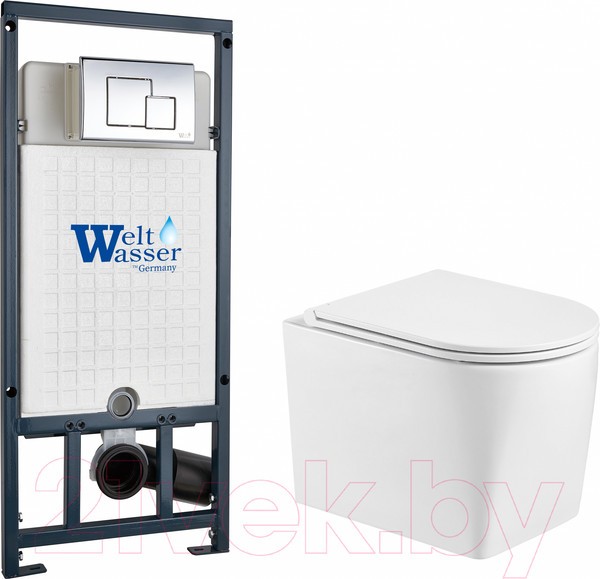 Унитаз подвесной с инсталляцией WeltWasser Marberg 507 + Nesenbach 004 GL-WT + Mar 507 SE-CR Унитаз подвесной с инсталляцией WeltWasser Marberg 507 + Nesenbach 004 GL-WT + Mar 507 SE-CR