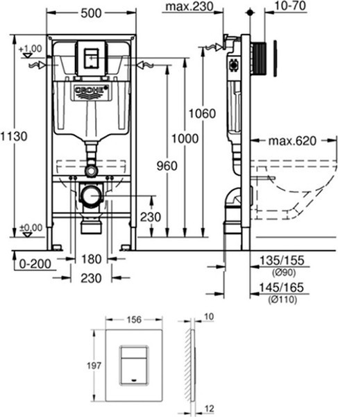 Унитаз подвесной с инсталляцией Lauter Vortex 2110830 + GROHE Rapid SL 38772001 с кнопкой (прямоугольная, хром) Унитаз подвесной с инсталляцией Lauter Vortex 2110830 + GROHE Rapid SL 38772001 с кнопкой (прямоугольная, хром)