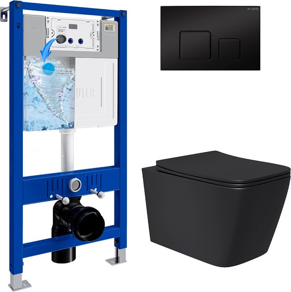 Унитаз подвесной с инсталляцией Lauter Magdeburg 21103EC + 21901002 (кнопка квадратная, черный) Унитаз подвесной с инсталляцией Lauter Magdeburg 21103EC + 21901002 (кнопка квадратная, черный)