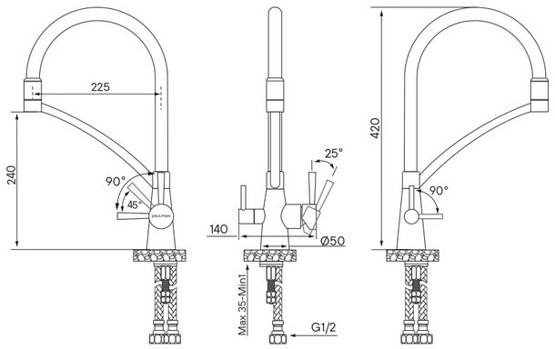 Смеситель для кухни PAULMARK Siegen Si213111-401TB(AN) с подключением для фильтра антрацит Смеситель для кухни PAULMARK Siegen Si213111-401TB(AN) с подключением для фильтра антрацит