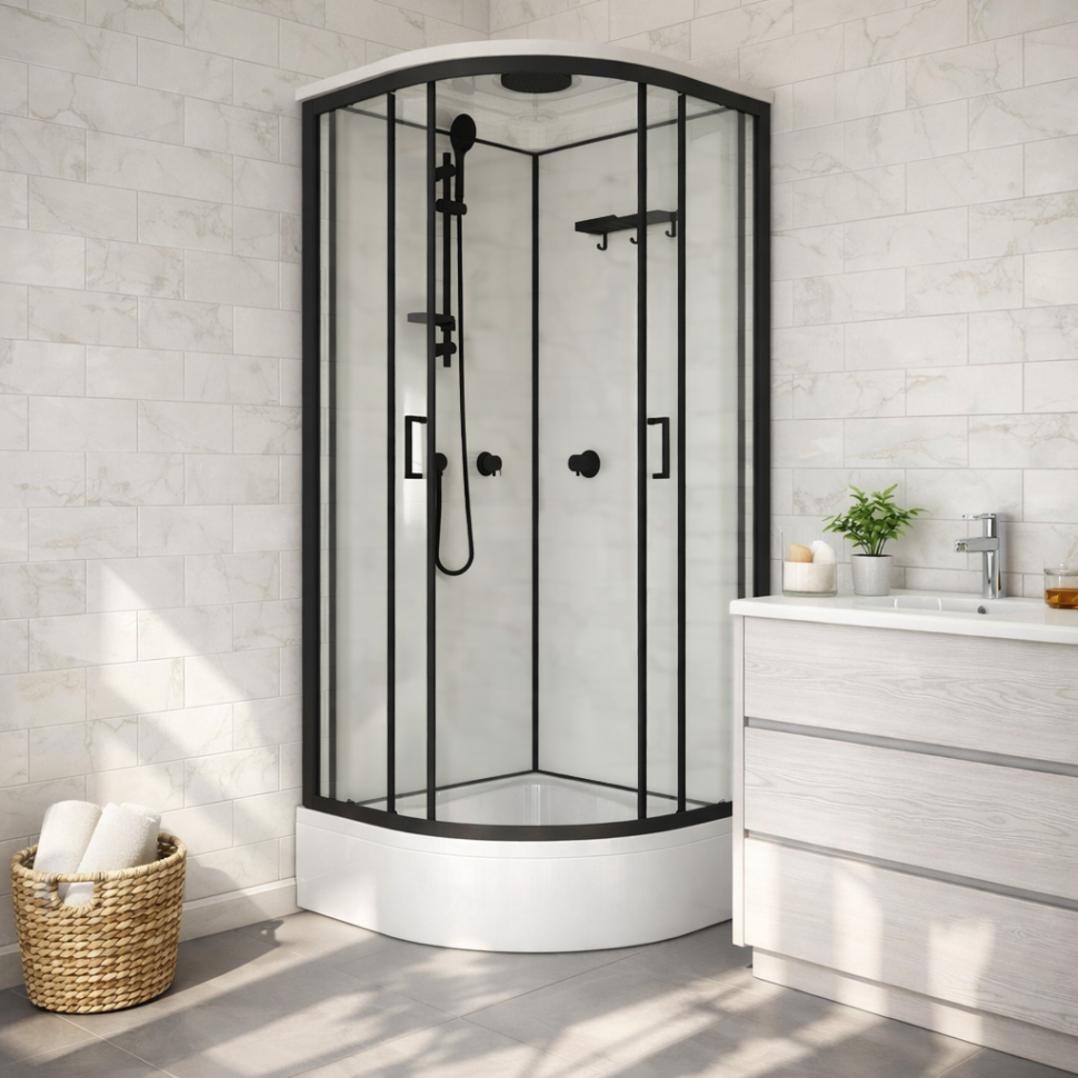 Душевая кабина Тритон Прайм-Блэк М3 90x90В стекла прозрачные, профиль черный Душевая кабина Тритон Прайм-Блэк М3 90x90В стекла прозрачные, профиль черный