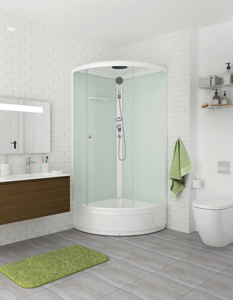 Душевая кабина Domani-Spa Simple 99 mid V1.2 90x90 стекла прозрачные, профиль белый Душевая кабина Domani-Spa Simple 99 mid V1.2 90x90 стекла прозрачные, профиль белый