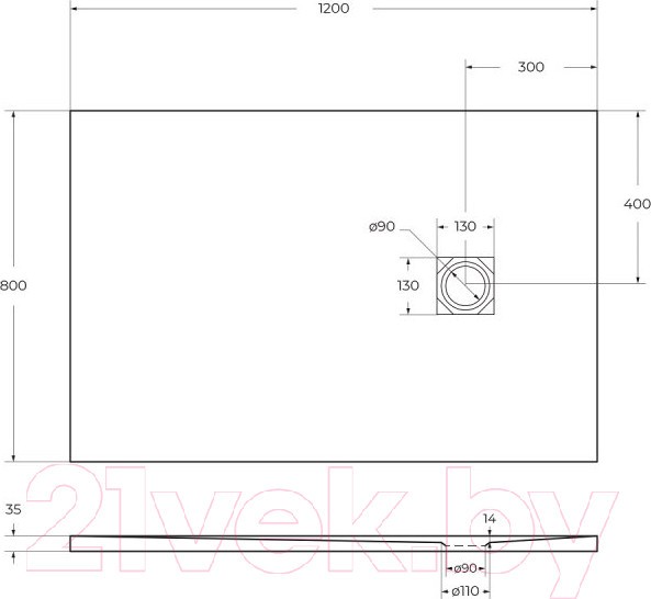 Душевой поддон BelBagno TRAY-MR-UNO-AH-120/80-35-W Душевой поддон BelBagno TRAY-MR-UNO-AH-120/80-35-W