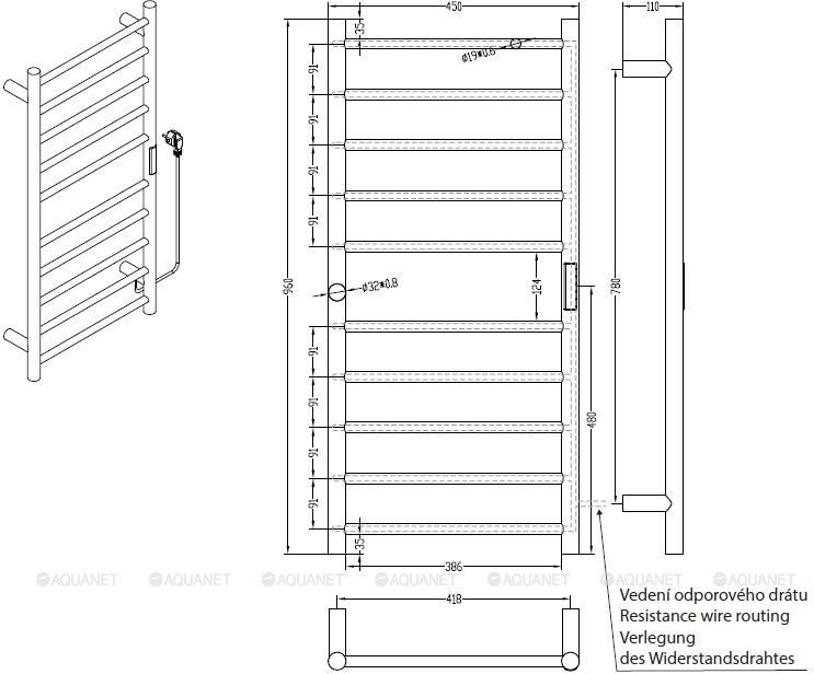 Полотенцесушитель электрический Bemeta Neo 450x960 мм, 130 Вт чёрный Полотенцесушитель электрический Bemeta Neo 450x960 мм, 130 Вт чёрный
