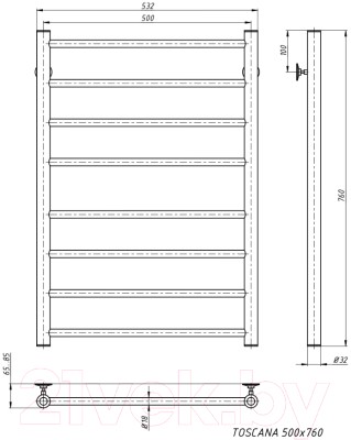 Полотенцесушитель водяной Stinox Toscana 50x80 / tos80 Полотенцесушитель водяной Stinox Toscana 50x80 / tos80