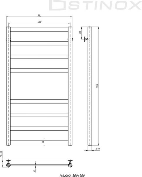 Полотенцесушитель водяной Stinox Maxima 50x100 / max100ral9003-1 (белый матовый) Полотенцесушитель водяной Stinox Maxima 50x100 / max100ral9003-1 (белый матовый)