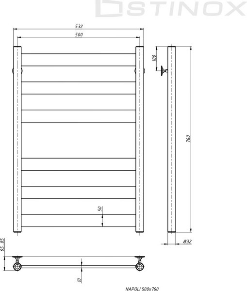 Полотенцесушитель водяной Stinox Napoli 50x80 / nap80ral9005-1 (черный матовый) Полотенцесушитель водяной Stinox Napoli 50x80 / nap80ral9005-1 (черный матовый)