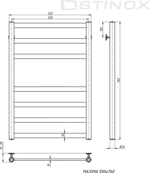 Полотенцесушитель водяной Stinox Maxima 50x80 / max80ral9003-1 (белый матовый) Полотенцесушитель водяной Stinox Maxima 50x80 / max80ral9003-1 (белый матовый)