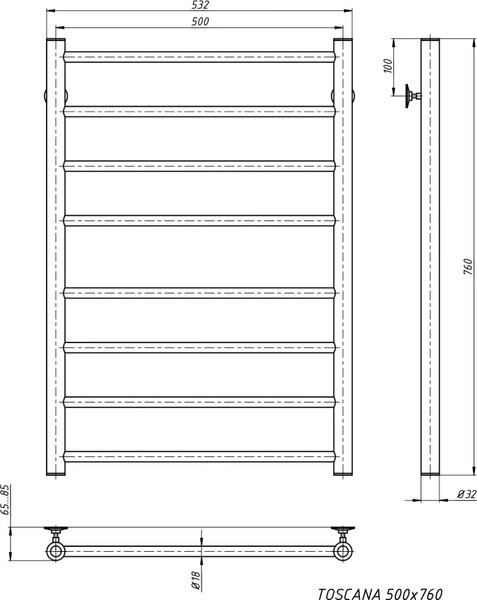 Полотенцесушитель водяной Stinox Toscana 50x80 / tos80b-1 Полотенцесушитель водяной Stinox Toscana 50x80 / tos80b-1