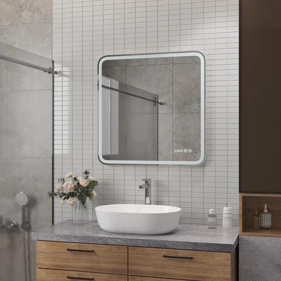 Зеркало Континент Russo LED 70x70 с подогревом и часами Зеркало Континент Russo LED 70x70 с подогревом и часами