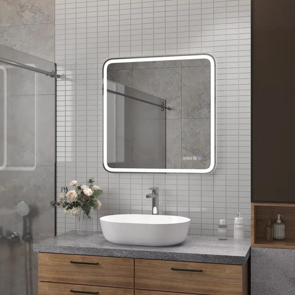 Зеркало Континент Russo LED 70x70 с подогревом и часами Зеркало Континент Russo LED 70x70 с подогревом и часами