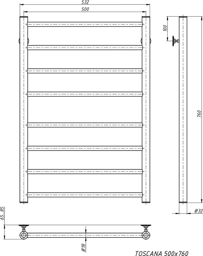 Полотенцесушитель водяной Stinox Toscana 50x80 / tos80 Ral 9005 (черный матовый) Полотенцесушитель водяной Stinox Toscana 50x80 / tos80 Ral 9005 (черный матовый)