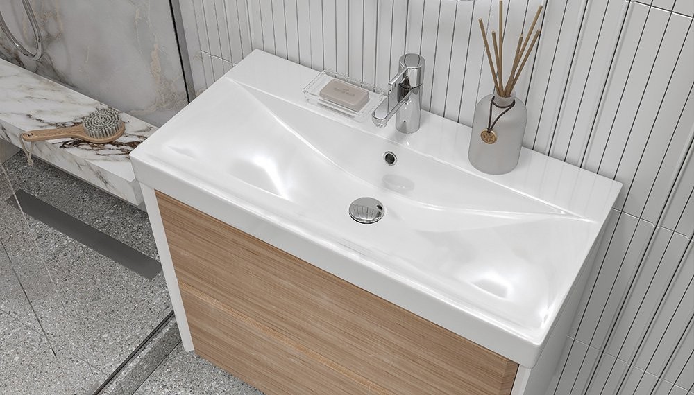 Тумба Velvex Gesso 800-0-2 под умывальник 9696 белый матовый/дуб сонома Тумба Velvex Gesso 800-0-2 под умывальник 9696 белый матовый/дуб сонома