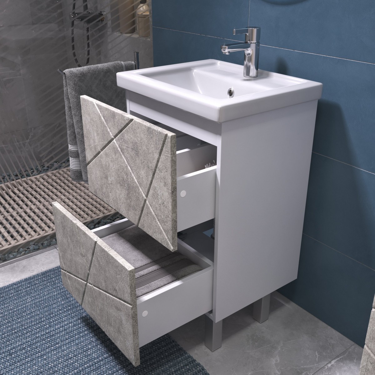 Тумба напольная VIGO Geometry 500-0-2 под умывальник Фостер, бетон Тумба напольная VIGO Geometry 500-0-2 под умывальник Фостер, бетон