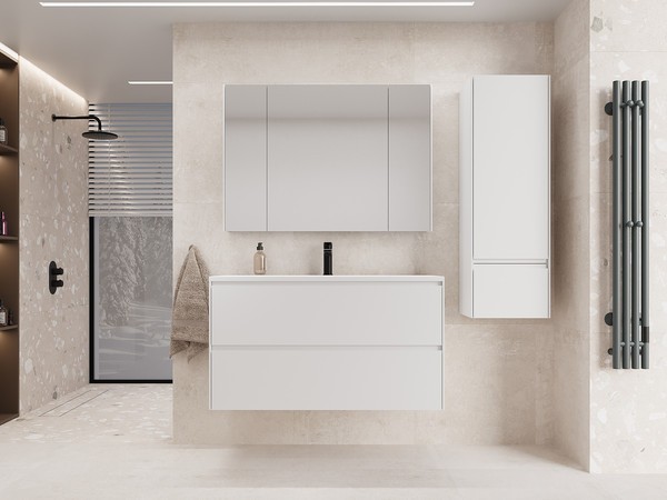 Тумба с умывальником Symbolite Лима 100 Line Plus 2 ящика + Line 100x48 (подвесная, белый матовый/жасмин) Тумба с умывальником Symbolite Лима 100 Line Plus 2 ящика + Line 100x48 (подвесная, белый матовый/жасмин)