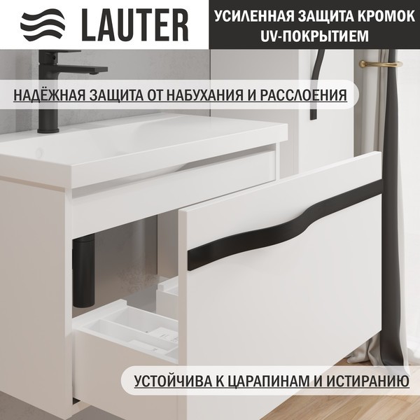Тумба с умывальником Lauter Eva 69 (белый глянец/матовая черная сталь/искусственный мрамор) Тумба с умывальником Lauter Eva 69 (белый глянец/матовая черная сталь/искусственный мрамор)