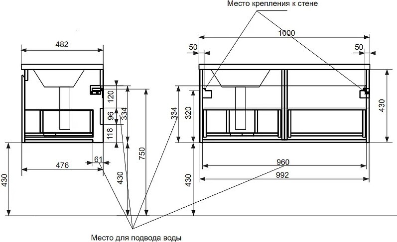 Тумба под умывальник Эстет Dallas Luxe L 100x48.2 / ФР-00002310 Тумба под умывальник Эстет Dallas Luxe L 100x48.2 / ФР-00002310