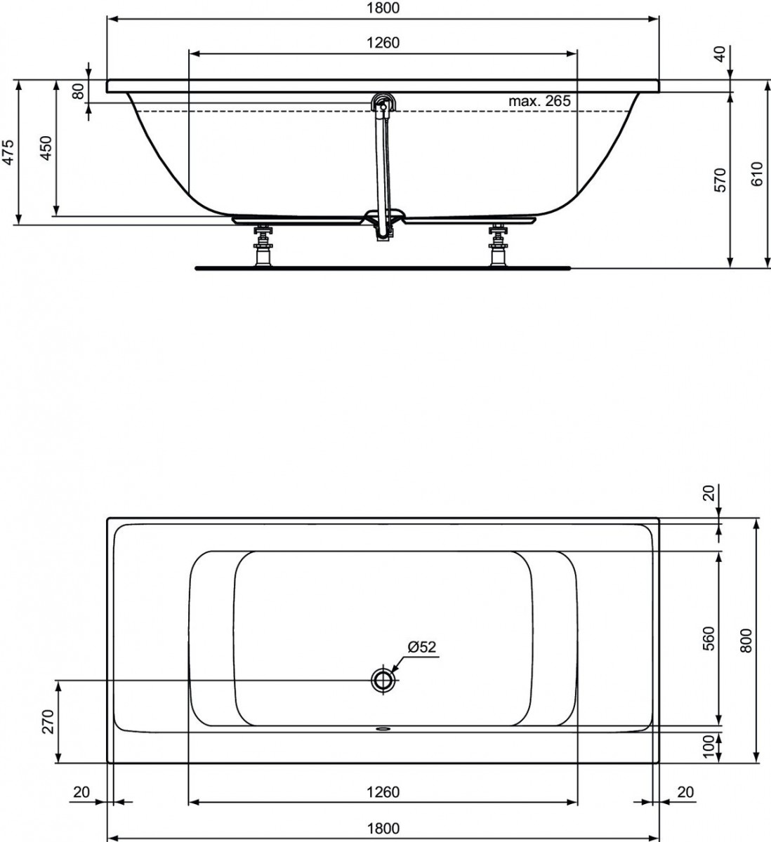 Ванна акриловая Ideal Standard Connect Air Duo E106701 180x80 белая Ванна акриловая Ideal Standard Connect Air Duo E106701 180x80 белая