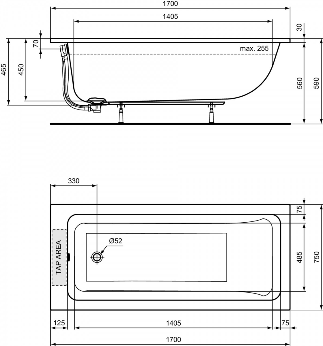 Ванна акриловая Ideal Standard La Dolce Vita T540301 170x75 белая Ванна акриловая Ideal Standard La Dolce Vita T540301 170x75 белая