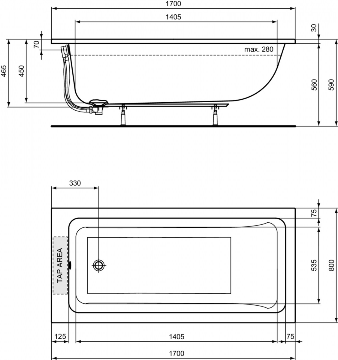 Ванна акриловая Ideal Standard La Dolce Vita T540401 170x80 белая Ванна акриловая Ideal Standard La Dolce Vita T540401 170x80 белая