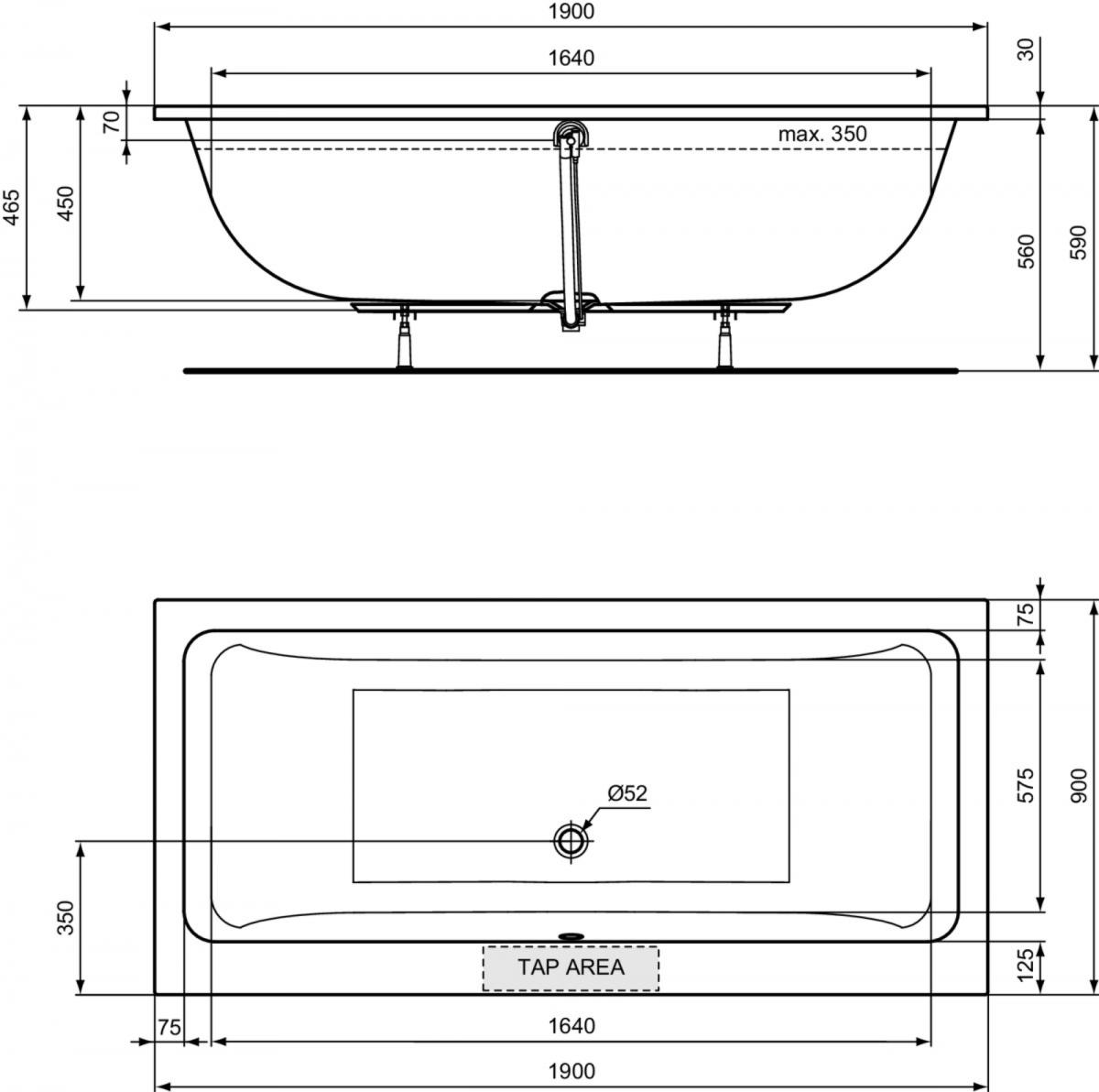 Ванна акриловая Ideal Standard La Dolce Vita T540701 190x90 белая Ванна акриловая Ideal Standard La Dolce Vita T540701 190x90 белая