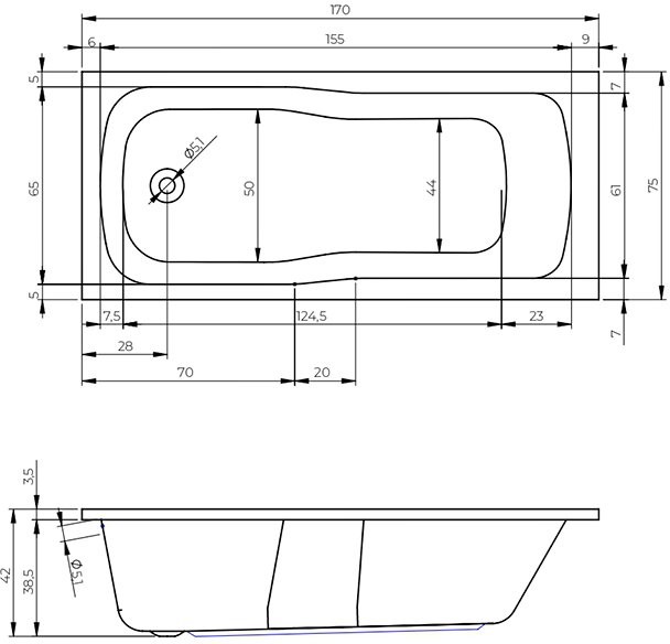 Акриловая ванна Riho Model-D Shower 170x75 белый Акриловая ванна Riho Model-D Shower 170x75 белый
