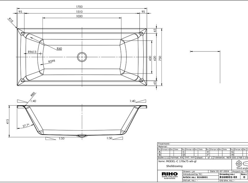Акриловая ванна Riho Model-C 170x75 белый Акриловая ванна Riho Model-C 170x75 белый