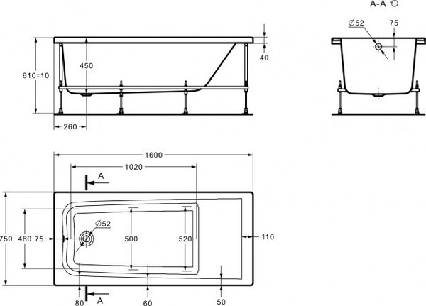 Ванна акриловая Roca Elba 160x75 / 7248619000 Ванна акриловая Roca Elba 160x75 / 7248619000