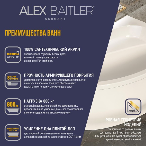 Ванна акриловая Alex Baitler Nero R 160x100 Ванна акриловая Alex Baitler Nero R 160x100
