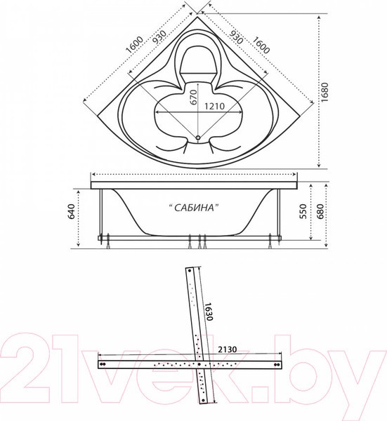 Ванна акриловая Triton Сабина 160x160 Ванна акриловая Triton Сабина 160x160