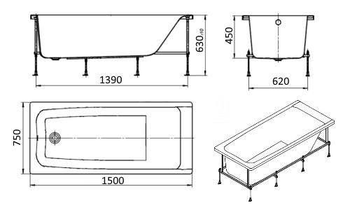 Ванна акриловая Roca Elba 150x75 / 7248509000 Ванна акриловая Roca Elba 150x75 / 7248509000