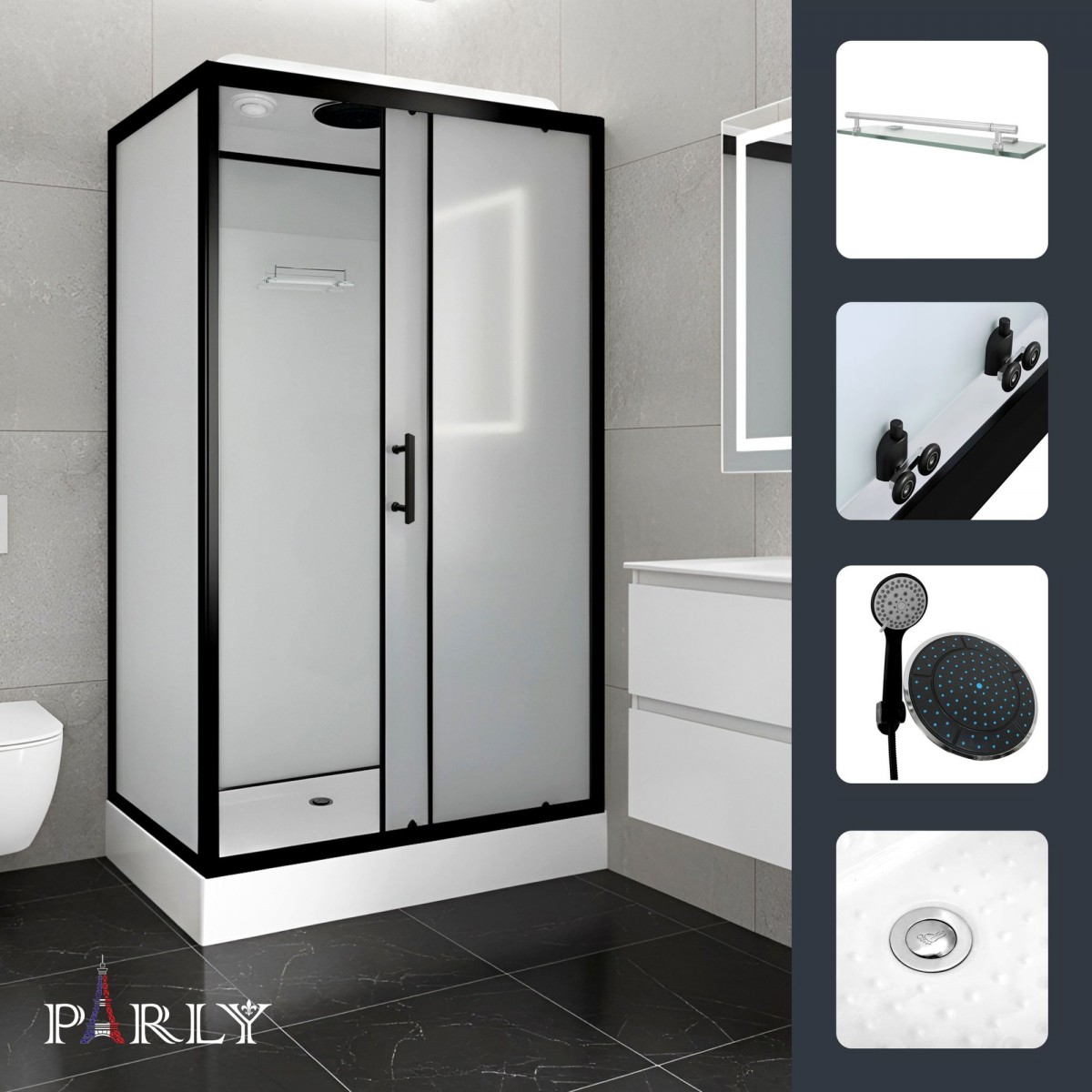 Душевая кабина Parly BETT B120 80x120 стекла матовые, профиль черный Душевая кабина Parly BETT B120 80x120 стекла матовые, профиль черный