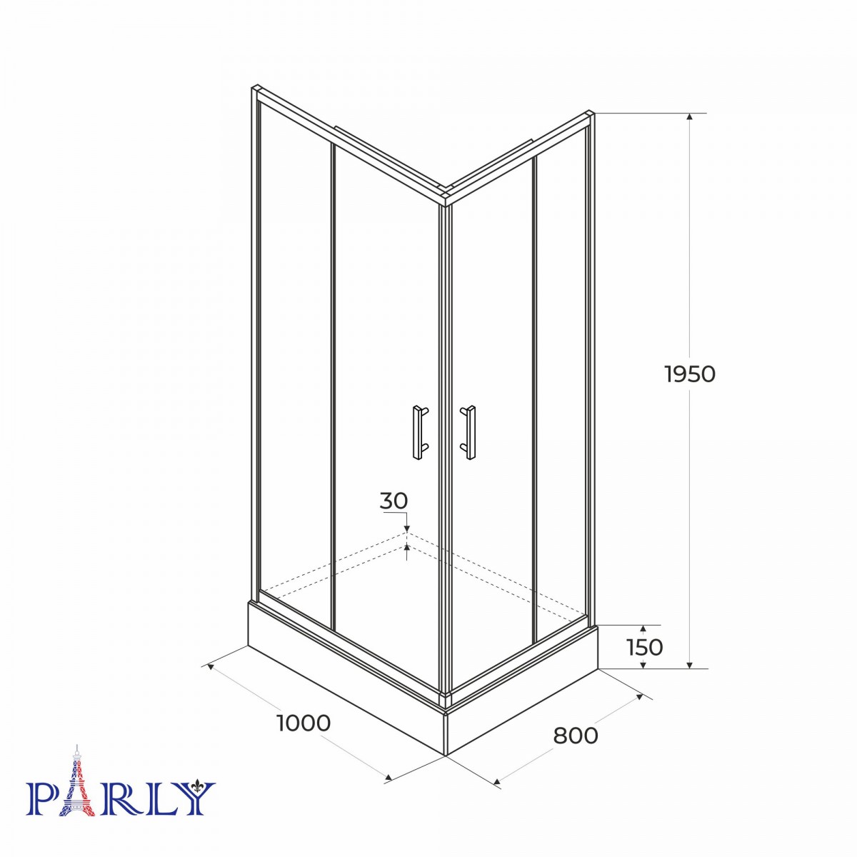 Душевой уголок Parly QZ81BF 100x80 стекла матовые, профиль черный Душевой уголок Parly QZ81BF 100x80 стекла матовые, профиль черный