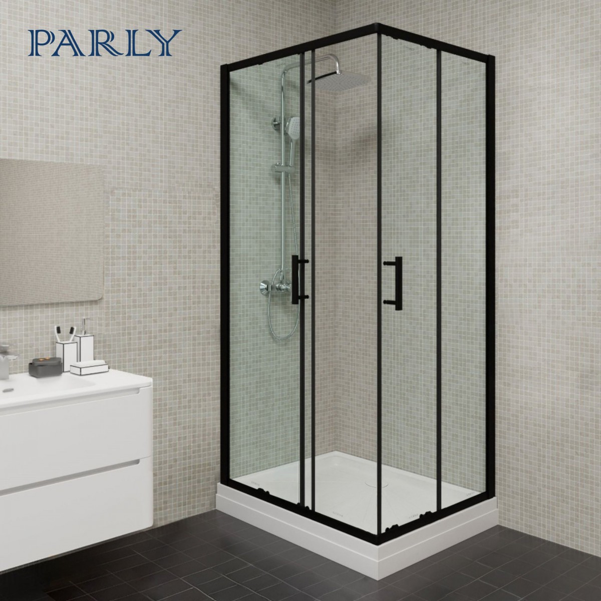 Душевой уголок Parly ZQ121B-S 120x80 стекла матовые, профиль черный Душевой уголок Parly ZQ121B-S 120x80 стекла матовые, профиль черный