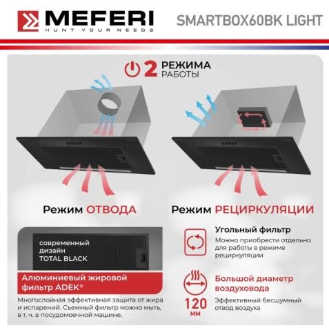 Встраиваемая вытяжка Meferi SMARTBOX60BK LIGHT Встраиваемая вытяжка Meferi SMARTBOX60BK LIGHT