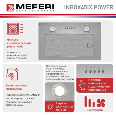 Встраиваемая вытяжка Meferi INBOX45IX POWER Встраиваемая вытяжка Meferi INBOX45IX POWER