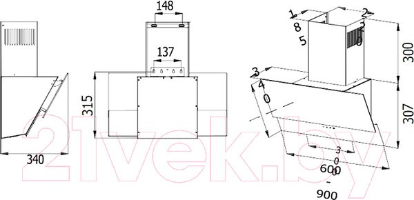 Наклонная вытяжка Evelux Billy 60 WG Наклонная вытяжка Evelux Billy 60 WG