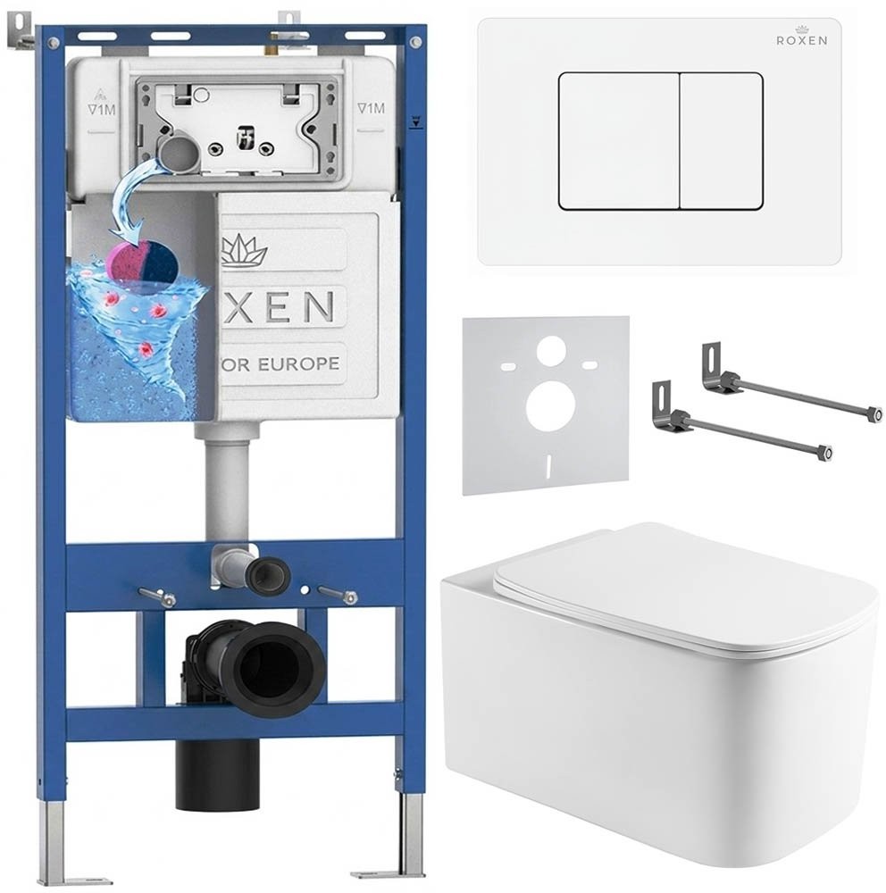 Комплект инсталляции Roxen 6 в 1 710200 с клавишей смыва Roxen Steel 420280WM белый и унитазом Berg 530235-01 Комплект инсталляции Roxen 6 в 1 710200 с клавишей смыва Roxen Steel 420280WM белый и унитазом Berg 530235-01