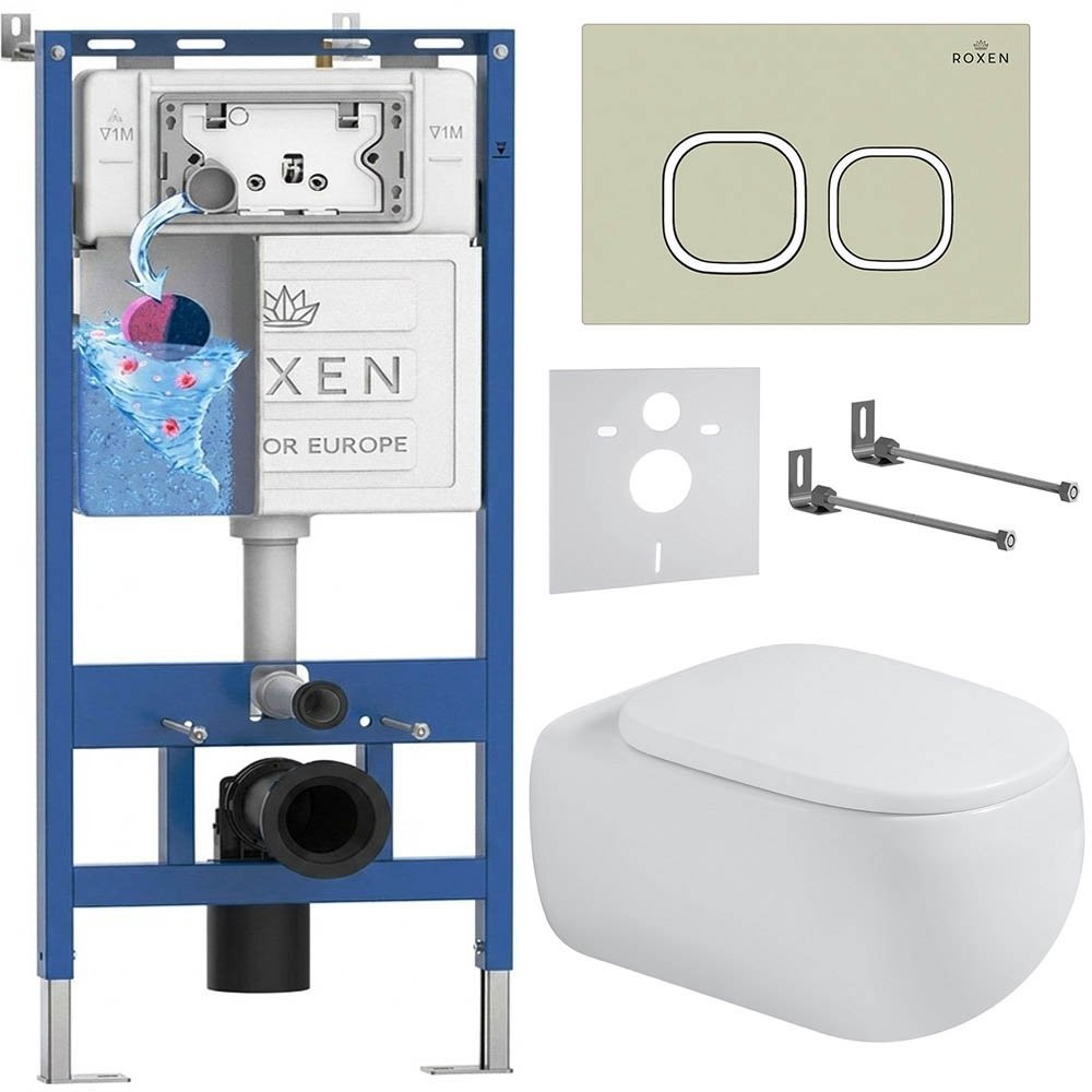 Комплект инсталляции Roxen 6 в 1 710200 с клавишей смыва Roxen Santi 410280BG пастель бежевый и унитазом Titan 530230-02 Комплект инсталляции Roxen 6 в 1 710200 с клавишей смыва Roxen Santi 410280BG пастель бежевый и унитазом Titan 530230-02
