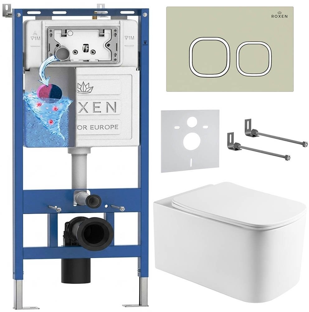Комплект инсталляции Roxen 6 в 1 710200 с клавишей смыва Roxen Santi 410280BG пастель бежевый и унитазом Berg 530235-01 Комплект инсталляции Roxen 6 в 1 710200 с клавишей смыва Roxen Santi 410280BG пастель бежевый и унитазом Berg 530235-01