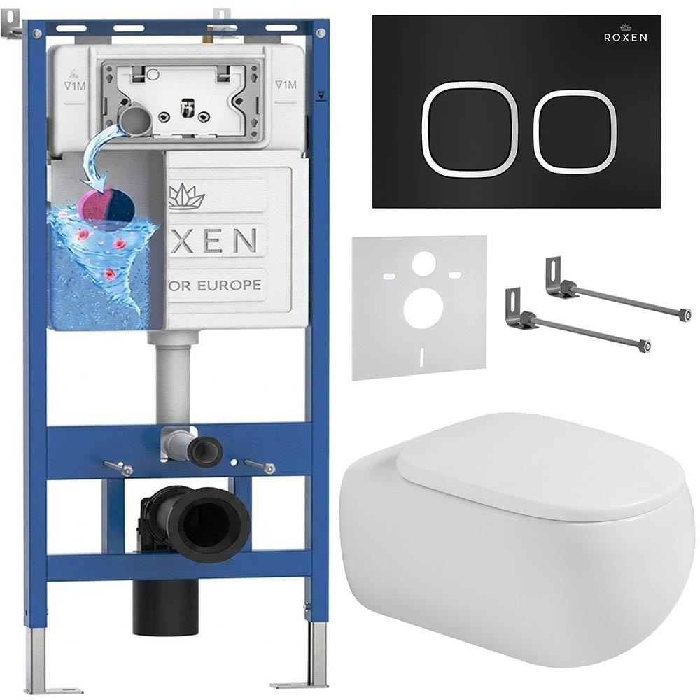 Комплект инсталляции Roxen 6 в 1 710200 с клавишей смыва Roxen Santi 410280B черный матовый и унитазом Titan 530230-02 Комплект инсталляции Roxen 6 в 1 710200 с клавишей смыва Roxen Santi 410280B черный матовый и унитазом Titan 530230-02