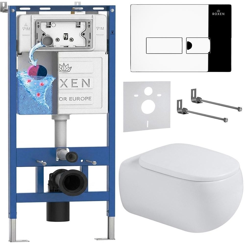 Комплект инсталляции Roxen 6 в 1 710200 с клавишей смыва Roxen Caspia 410280CH глянцевый хром и унитазом Titan 530230-02 Комплект инсталляции Roxen 6 в 1 710200 с клавишей смыва Roxen Caspia 410280CH глянцевый хром и унитазом Titan 530230-02